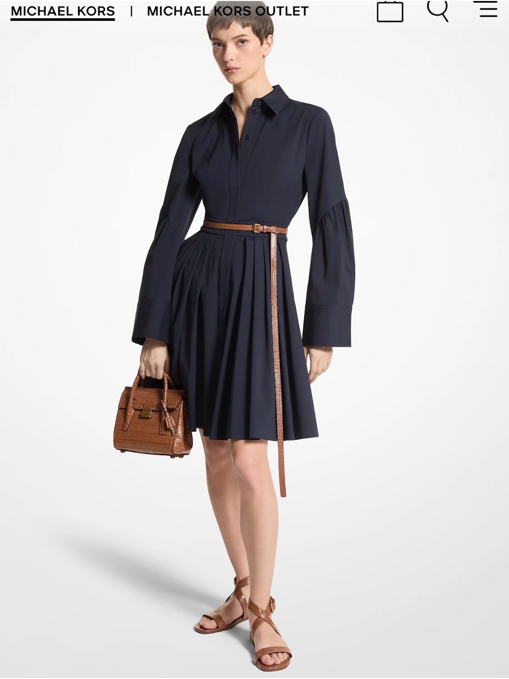 Michael Kors Collection Stretch Organic Cotton Poplin BellSleeve Shirtdress Sz 8